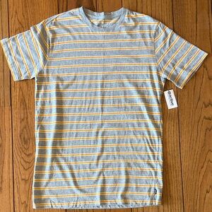Active Gray and Yellow Striped Tee Size L 100% Cotton